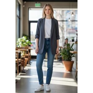 Anne Klein Navy Stretch Blazer 3/4 Sleeve Lightweight Career Jacket Medium